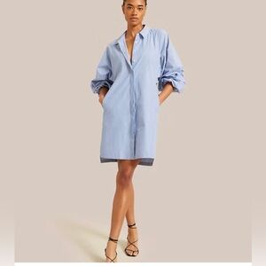 Modern citizen blue button down Emma shirt dress, balloon sleeve open back - M